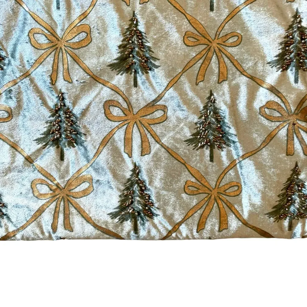 RACHEL ASHWELL Beaded Christmas Tree Bow Table Runner 16x90 Mint Green Gold NEW
